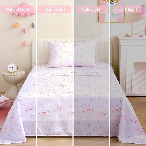 FEKOHIPY Kids Sheet Set Bowknot Pink Twin Size Bedsheet for Girls, 3PCS Bow Printed Microfiber Soft Breathable Children Bedding Easy-Fit 14 Inch Deep Pocket thumbnail 7