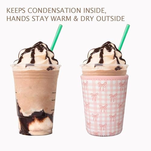 Reusable Insulated Neoprene Iced Coffee Cup Sleeve, Durable Drink Sleeve for Cold Beverages, Beverage Holder for Iced Coffee, Lovely Bows thumbnail 6