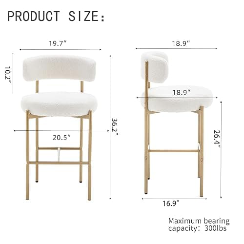 Canxkun Gold Boucle Bar Stools Set of 3, 26" Modern Counter Stools with Backs, White Upholstered Barstools for Kitchen Island, Pub, Cafe thumbnail 2