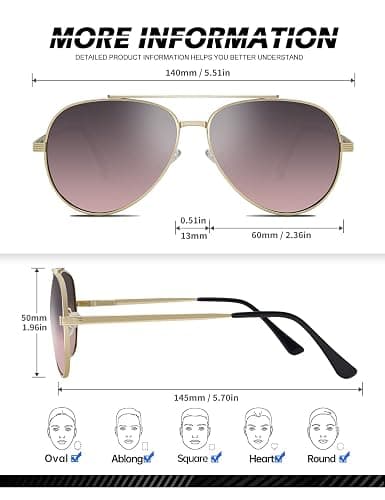 Polarized Aviator Sunglasses for Men and Women, Classic Pilot Sun Glasses with Premium Metal Frame and UV Protection - 06 Gold/Purple Gradient Wine Red thumbnail 5