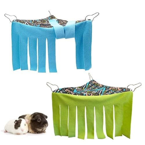 RIOUSSI Guinea Pig Hideout Hideaway Corner Fleece Toys Cage Accessories with Reversible Sides, Geo/Gray-Green+Blue, Pack of 2 - Image 1