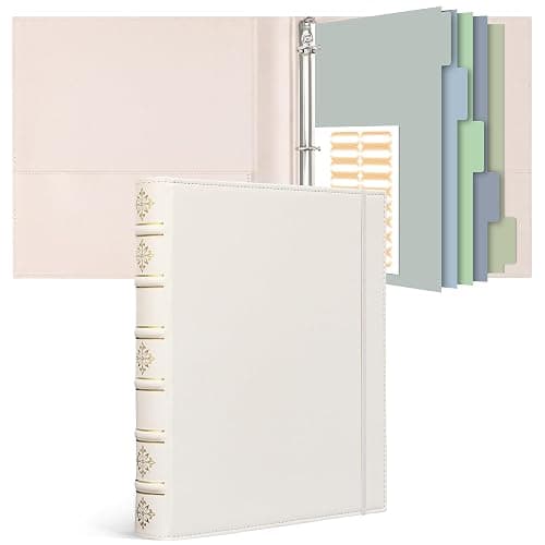 Ospelelf Vintage 3 Ring 1 Inch Leather Binder,Hardback D Ring Binders Organizer with Tabs,White Three Ring Binder for Photo Album, Home and School - Image 1