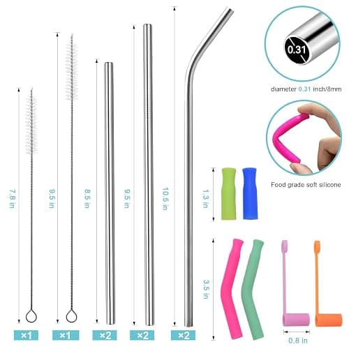Reusable Stainless Steel Straws Set 6 PCS with 6 Silicone Tips, 2 Straw Brush, 1 Storage Case, Different Sizes of Metal Straws Reusable, Suitable for 14, 20, 30 oz Cups Tumbler, for Hot/Cold Drinks thumbnail 4