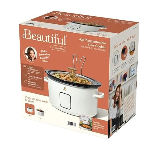 Beautiful 4-Quart Slow Cooker with Touch-Activated Display, Programmable Digital Controls, Removable Non-Stick Pot, Keep Warm Function, by Drew Barrymore (White Icing) thumbnail 8
