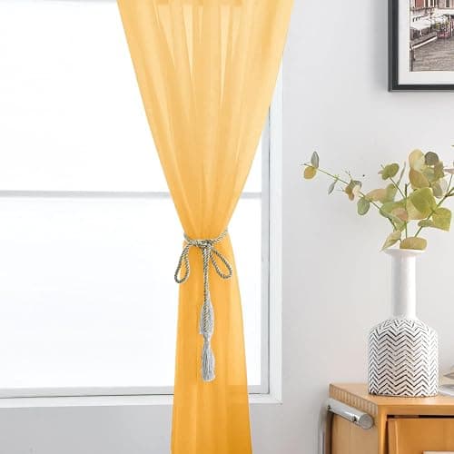 SpaceDresser Basic Rod Pocket Sheer Voile Window Curtain Panels Sand 1 Pair 2 Panels 52 Width 72 Inch Long for Kitchen Bedroom Children Living Room Yard（Sand, 52W x 72L） thumbnail 5
