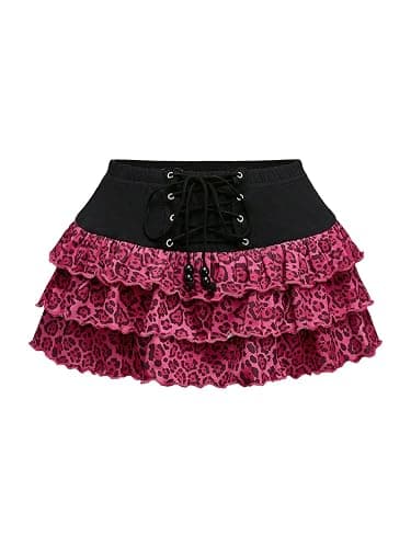 MakeMeChic Women Cheetah Print Y2K Tiered Ruffle Skirts | cheetah print, lace up, flowy skirt, ruffle skirts for women, high waisted skorts for women, parties outfits - Image 1