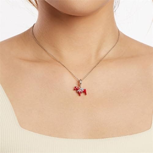 BRBRB Schwedischer Dalapferd-Charm aus 925er Sterlingsilber – rot oxidierte DIY-Perle mit 3A-Zirkonia, kompatibel mit Schmuck von Pandora, Biagi, Troll und Chamilia thumbnail 3