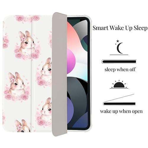 Easter Bunny Rabbit Rose Case for iPad 11 Inch (A16) 11th 2025/iPad 10.9 Inch 10th Gen 2022,[Pencil Holder+Auto Sleep/Wake],Slim Trifold Stand Protective Cover with Soft TPU Back,White thumbnail 5