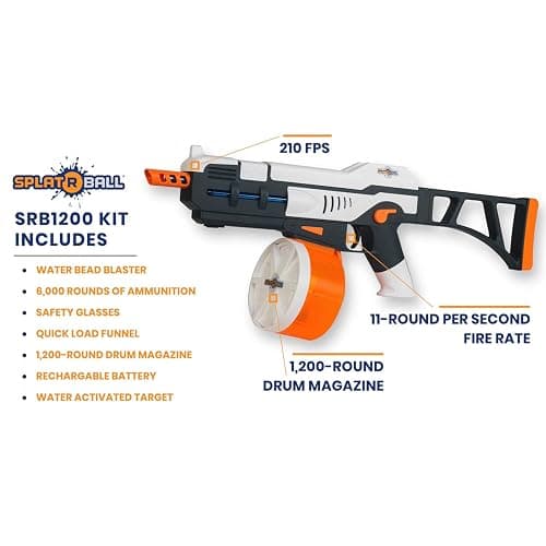 SplatRball SRB1200 Full Auto Rechargeable Battery Powered Water Bead Gel Ball Blaster Kit. Splatter Ball Gun.Electric Water Blaster able to Shoot 11 Rounds per Second! thumbnail 9