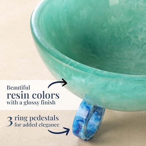 Folkulture Fruit Bowl for Kitchen Counter, 9" Resin Decorative Bowl, Centerpiece Table Decorations, Fruit Basket for Coffee Table Décor, Kitchen Counter Décor, Pedestal Bowl - 9" X 5" - Aqua Teal thumbnail 5