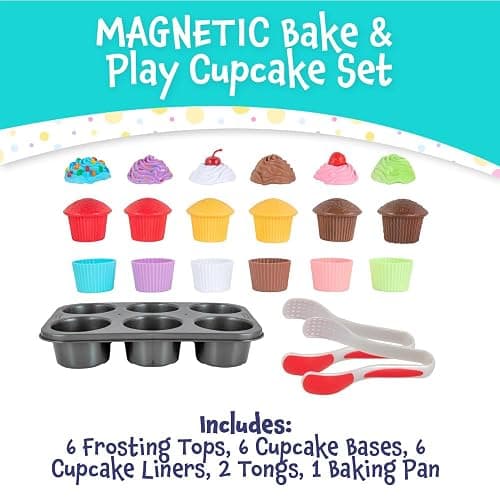 Popular Playthings Magnetic Bake & Play Cupcakes Toy Set, Pretend Cupcake Kitchen Kit for Kids, Gifts for Toddler Girls - 20 Pieces thumbnail 2