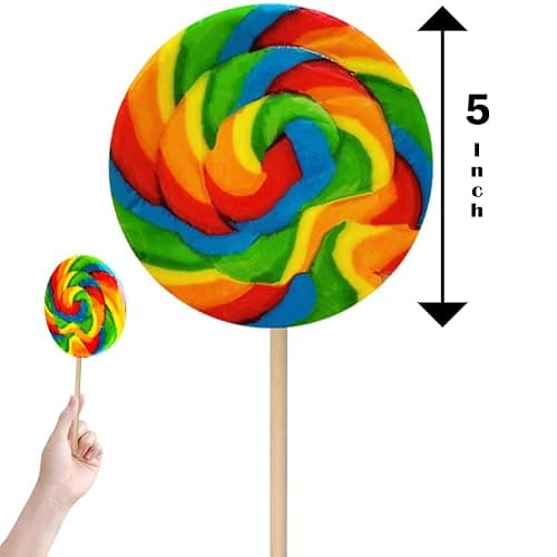 3-Pack Mega 5 Inch Rainbow Swirl Lollipop, Individually Wrapped With Net, Jumbo Suckers - 5" Inch 140 Gram thumbnail 3