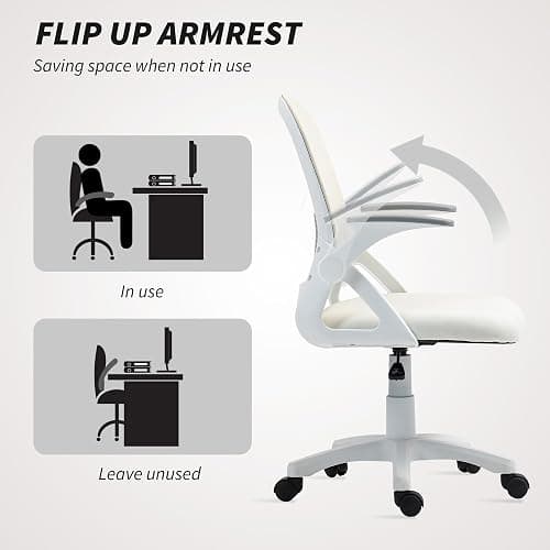 HOMCOM Breathable Mesh Office Chair, Ergonomic, Flip-up Armrests, White | Swivel Computer Chair, Lumbar Back Support, for Home/Office thumbnail 7