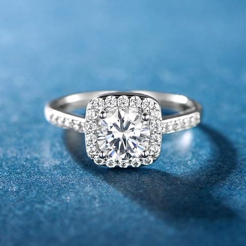 MDFUN 18K White Gold Plated Cubic Zirconia Promise Halo Engagement Promise Eternity Ring for Women thumbnail 4