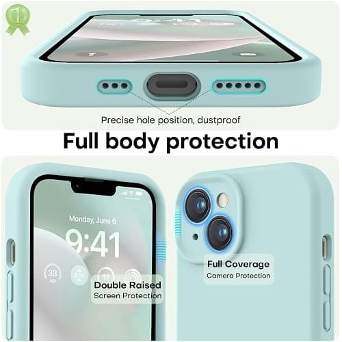 LOVE 3000 Designed for iPhone 14 Case, Premium Silicone with [Soft Anti-Scratch Microfiber Lining] Shockproof Protective Phone Case for Men Women Girls 6.1", Mint thumbnail 3