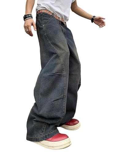 DFGIGT Men's Irregular Sutures Y2k Hip Hop Baggy Jeans Wide Leg Denim Pants Casual Loose Fit Trousers Streetwear - Image 1
