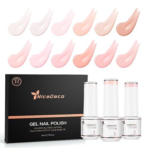 Nicedeco Rubber Base Gel Polish for Nails, Hema Free, Cruelty Free, Vegan, 12 Pcs Rubber Gel Nail Strengthener Nude Pink Nail Polish Kit 2 - Image 1