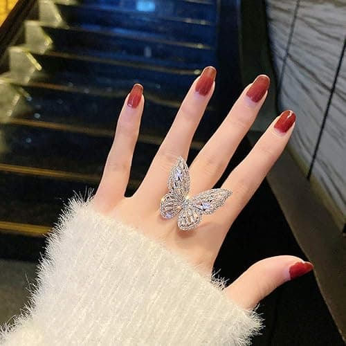 Aimimier Cubic Zirconia Butterfly Ring Sparkling Crystal Bow-Knot Knuckle Ring Wedding Jewelry for Women and Girls (Silver) thumbnail 3