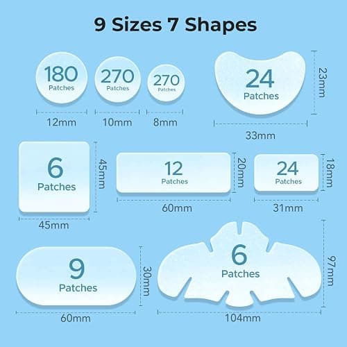 TKTK Hydrocolloid Pimple Patches All-in-One Combo Pack (9 Sizes 801 Count) | 7 Shapes Bulk Strips for Face & Back, Gentle Blemish Care for Acne, Zit Covering Set for Breakouts & All Skin Types thumbnail 4