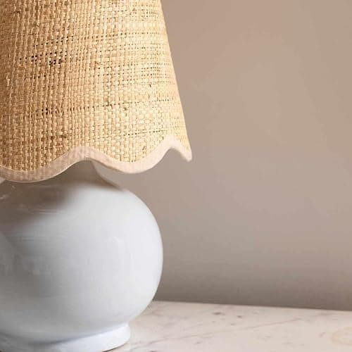 BoutiqueRugs Navarro Boho Ceramic Bedside Table Lamp for Bedroom Nightstand and Living Room - Shade Rattan - Blue, Beige - 13" H thumbnail 5