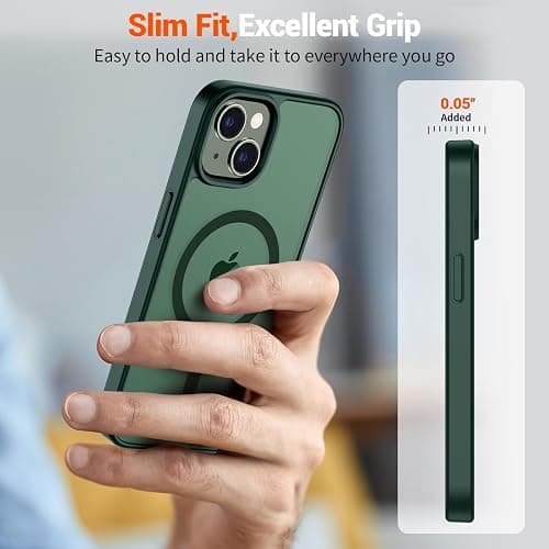 SUPFINE Magnetic for iPhone 14 Case & iPhone 13 Case (Compatible with MagSafe)(Military Grade Drop Protection) Slim Translucent Matte Shockproof Phone Cover,Forest Green thumbnail 7