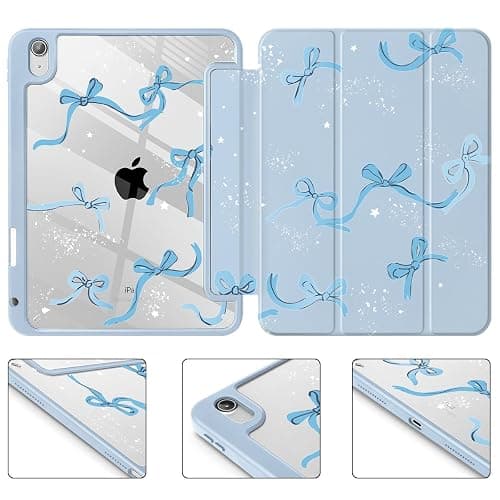 Tuiklol Case for iPad 11 inch (A16 Chip) 2025 Generation 11th / iPad 10.9 inch 2022 10th Gen, Buit in Pencil Holder with Shockproof Cover Clear Transparent Back Shell Auto Wake/Sleep, Bow-Blue thumbnail 8