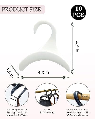 SEEBRIDER Bag Hanger for Closet, Purse Holder White Backpack Hanger Hook for Organizer Storage Purses Tote Bag Backpacks Handbags(10 Pack) thumbnail 3