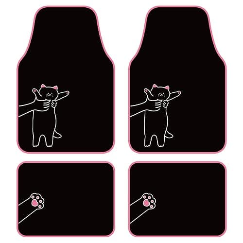 August Auto Universal Fit Cute Cat Carpet Car Floor Mats, Fit for Sedan, SUVs, Truck, Vans,Set of 4(Pink) - Image 1