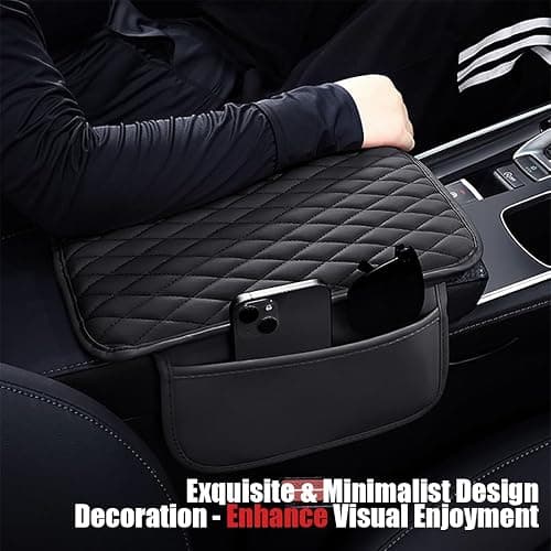 ESKONKE [Upgraded] Car Center Console Cover with 2 Storage Bags - Premium Nappa Leather Armrest Cover, Scratch & Wear Resistant, Waterproof Car Interior Accessories (Black) thumbnail 4