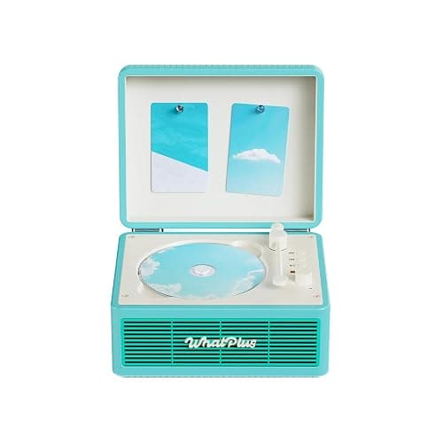 WhatPlus CD Player with Bluetooth Speaker, High-Fidelity Sound, App-Controlled, Magnetic Display for Photos & Pins, Retro Desktop Music Player, Gift for Music Lovers (Light Blue) - Image 1