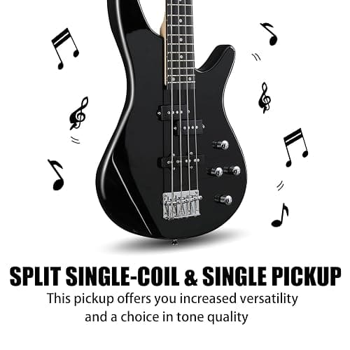Ktaxon 4 String Electric Bass Guitar, Full Size Standard Right Handed Rosewood Fingerboard Beginner Kit with Cable Wrench Tool (Black) thumbnail 3