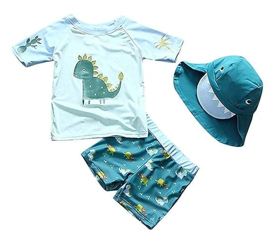 Baby Toddler Boys Two Pieces Swimsuit Set Swimwear Dinosaur Bathing Suit Rash Guards with Hat UPF 50+ - Image 1