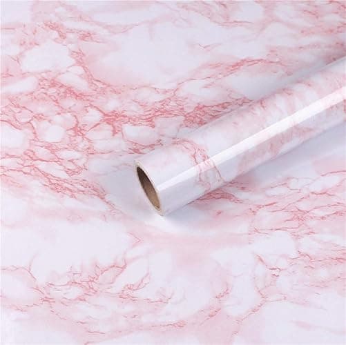 practicalWs 15.7 in × 118 in White Pink Marble Stick Paper Peel and Stick Countertops Self-Adhesive Vinyl Watertight Wallpaper Great As Cabinets Drawer Shelf Wall Crafts Wall Paper Decorations - 15.7" x 118.1" - Pink/White - Image 1