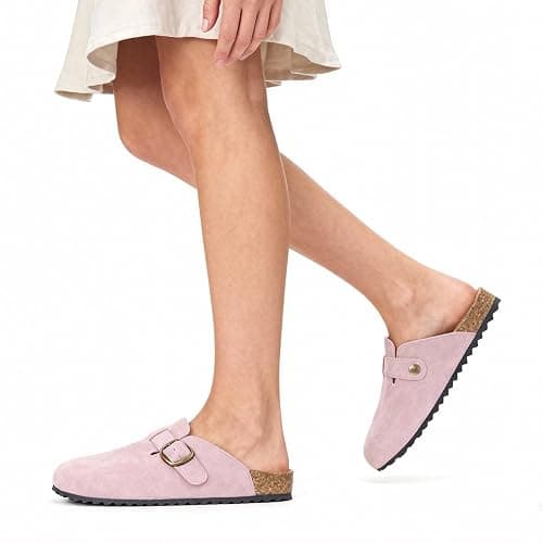 ZUSERIS Women's Men's Suede Clogs Wide Width Leather Mules Cork Footbed Sandals Slip on Comfort Potato Shoes with Arch Support thumbnail 2