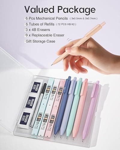 Nicpro 6PCS Pastel Mechanical Pencil Set with Case, Cute Drafting Pencils 0.5mm & 0.7mm with 6 Tubes HB Lead Refills, Erasers, Eraser Refills, Aesthetic School Supplies for Girls Drawing Sketching thumbnail 5