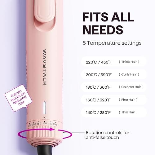 Wavytalk Airflow Styler Curling Iron, Cool Curl, 360° Cool Air Lock in Style for Lasting Curls, Reduces Damage, 2 in 1Hair Straightener and Curler, 1.25 Inch, Anti-Scald for Short Long Hair, Pink thumbnail 6