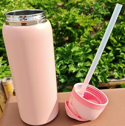 Besot 32oz Isolierte Edelstahl-Wasserflasche mit Strohhalm, für Outdoor-Sportarten und Reisen, BPA-frei, auslaufsicher, Autoflaschen.. (blass rosa) thumbnail 6