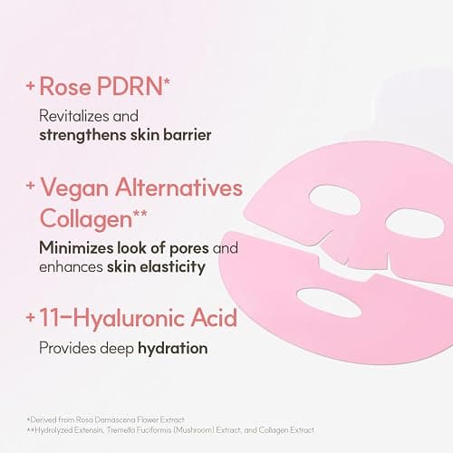 The Face Shop Rose PDRN Pink Collagen Face Mask, Korean Glass Skin Essential, Hyaluronic Acid for Moisturizing & Skin Elasticity, Firming, 4EA thumbnail 4