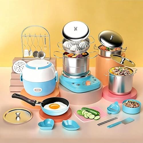Mini Kitchen Real Cooking Sets with Electric Stove,Food Making for Beginner Cooking Educational Tool,Junior Easy Safe Tools Dishes Set (Blue) thumbnail 6