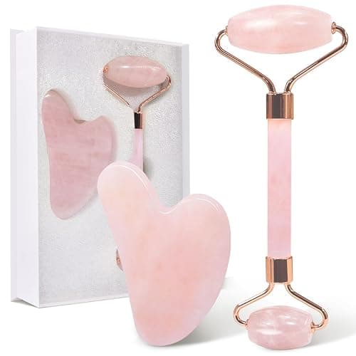 GUGUG Gua Sha Cuarzo Rosa, Rodillo Facial Antiarrugas para Tonificar y Reafirmar la Piel - Herramienta de Masaje Antiarrugas para el Rostro - Image 1
