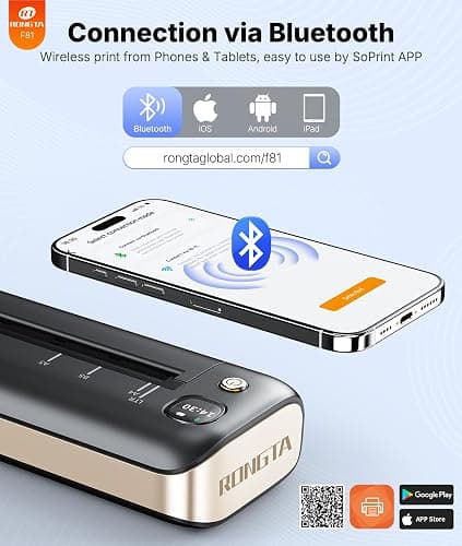 Rongta Thermal Portable Printer Wireless for Travel, F81 Inkless Bluetooth Printer Support A4 & US Letter Size, Compatible with Android iOS App Phone Mac Windows Laptop for Home & Office (Grey) thumbnail 2
