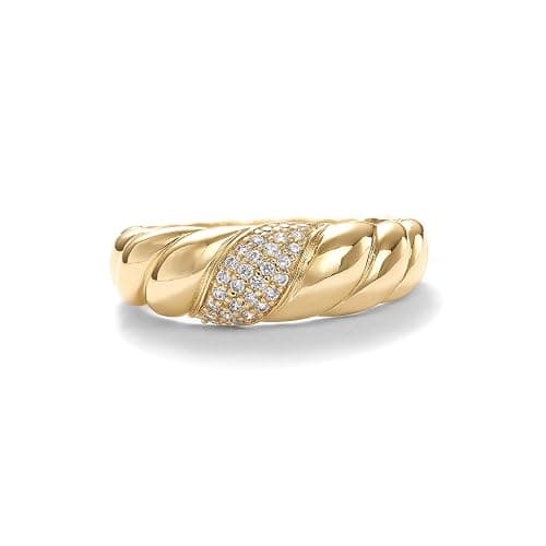 PAVOI 14K Gold Plated Croissant Dome Ring - Twisted Braided Gold Plated - Chunky Signet Ring for Women thumbnail 3