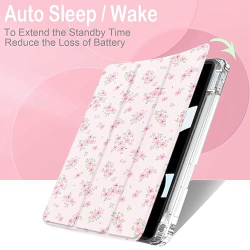 Feams Case for iPad (A16) 11th Generation 11 Inch 2025, iPad 10th Generation 10.9 Inch 2022, Slim iPad A16 Case Clear Back Cover with Pencil Holder & Auto Sleep, Pink Blossom thumbnail 4