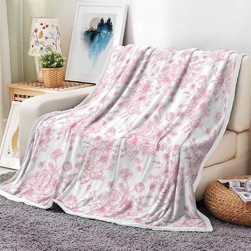 Floral Throw Blanket, Botanical Floral Blanket, Soft, Flannel, Warm, Boho Floral Bed Blanket All Season Flower Throw Blanket for Couch Bedroom Living Room, Pink 50X60 Inch thumbnail 3