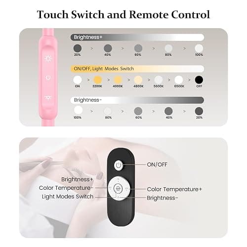 Mznoo Lash Light for Eyelash Tech with Tray, Half Moon Light for Lashes and Estheticians, LED Floor Lash Lamp for Eyelash Extensions, Nail Art, Tattoo Art and Skincare (Pink) thumbnail 5