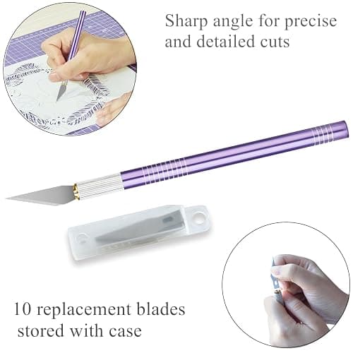 Headley Tools Rotary Cutter Set - 45mm Fabric Cutter, 5 Extra Rotary Blades, A3 Cutting Mat, Quilting Ruler and Sewing Clips, Craft Knife Set, Ideal for Crafting, Sewing, Patchworking, Purple thumbnail 5