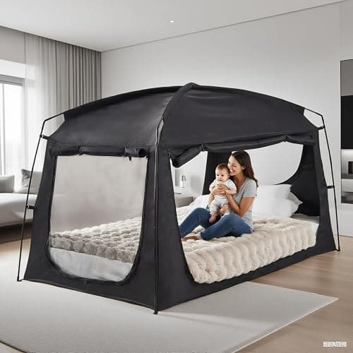 Privacy Sleep Indoor Bed Tent for Adults Kids, Portable Blackout 90% Canopy Tents with 3 Doors Breathable Mesh Windows thumbnail 8