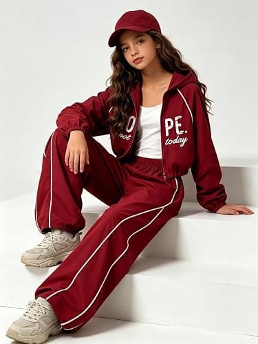 7-14 Years Girls Clothes 3 Piece Sweatshirt Cami Top Pants Outfits for Teen | Letter pattern, Wide-leg pants, 3 Piece set thumbnail 6