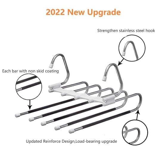 Upgrade Azeroth Pants Hangers 4 Pack Space Saving S-Type Stainless Steel Clothes Pants Hangers,Anti-Slip Design,Clothes Closet Storage Organizer for Pants Jeans Trousers Skirts Scarf thumbnail 4