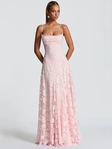 Mollyevers Spaghetti Strap Bridesmaid Dresses for Women Long Maxi Jacquard Formal Wedding Guest Dress thumbnail 3